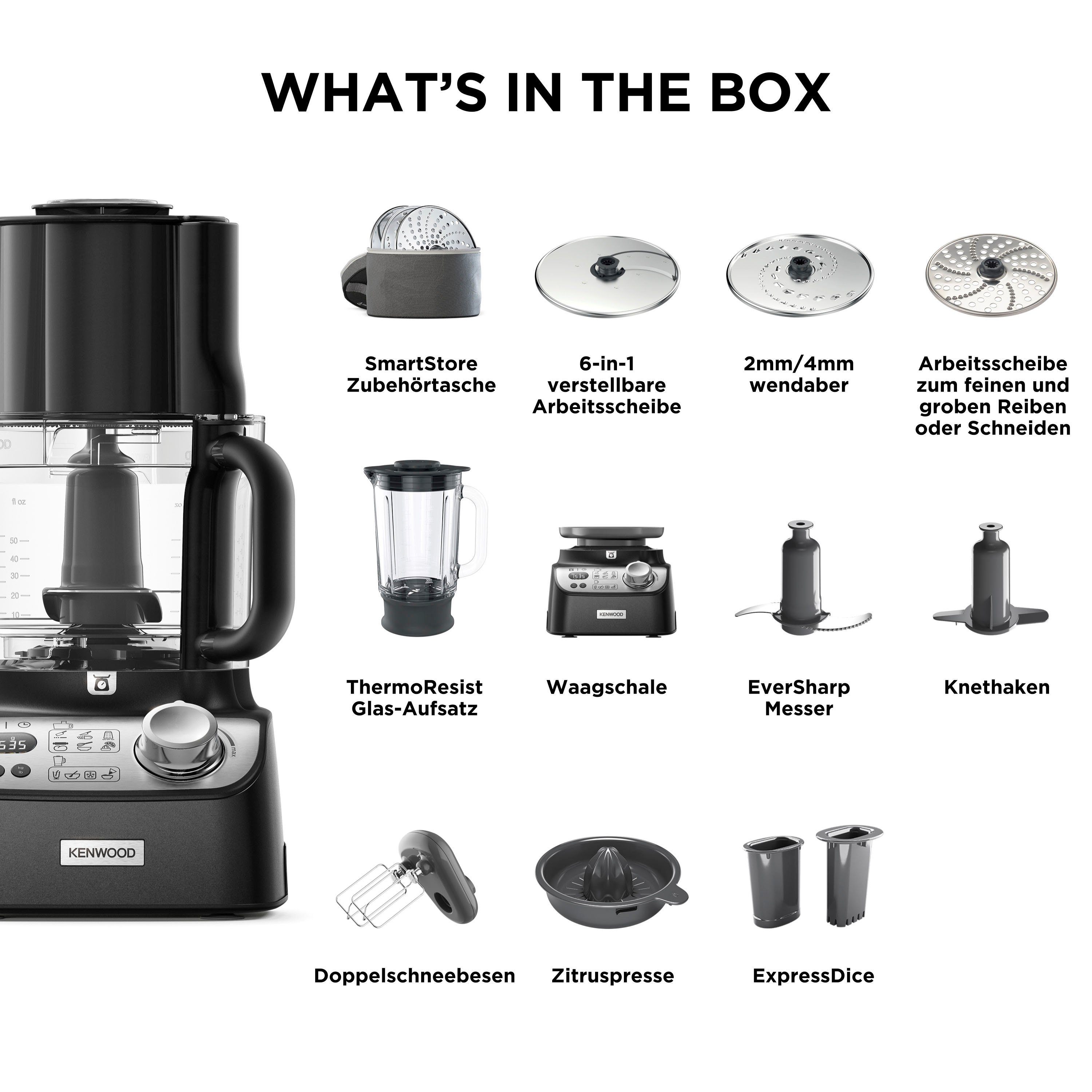 KENWOOD Küchenmaschine FDM72.990BK MultiPro XL Weigh+, 1000 W, 3 l Schüssel, 1000 Watt, 3 l Arbeitsbehälter, Autograph Collection