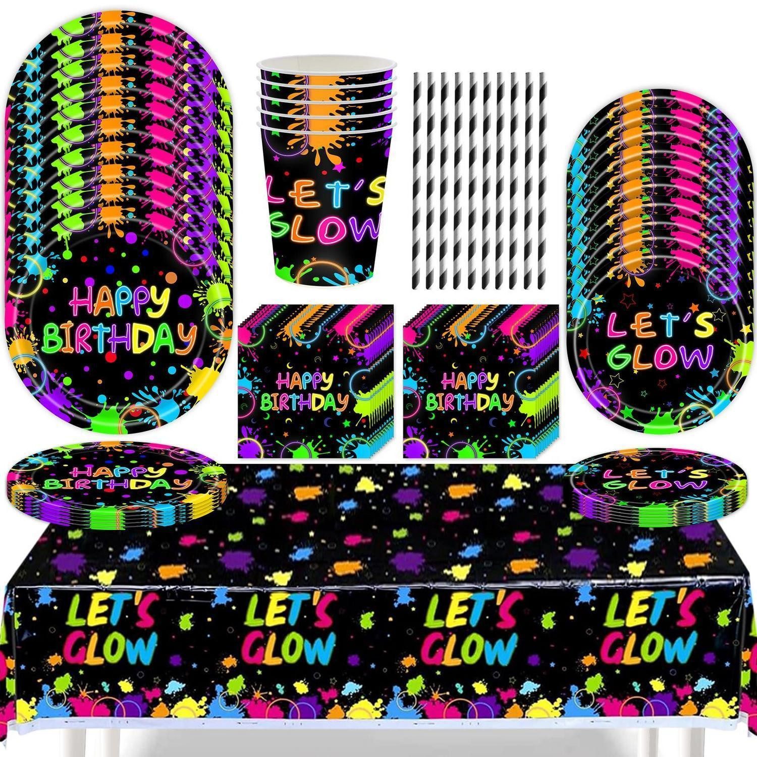 LuxusKollektion Dekokugel Partygeschirr Set Neonfarben 61tlg (61 St)