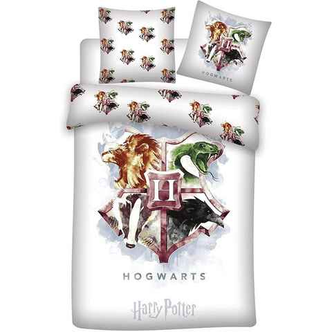 Bettwäsche Harry Potter Wende Bettwäsche Hogwarts Kopfkissen Bettdecke weiß 135x2, Harry Potter, Baumwolle, 2 teilig, 100% Baumwolle