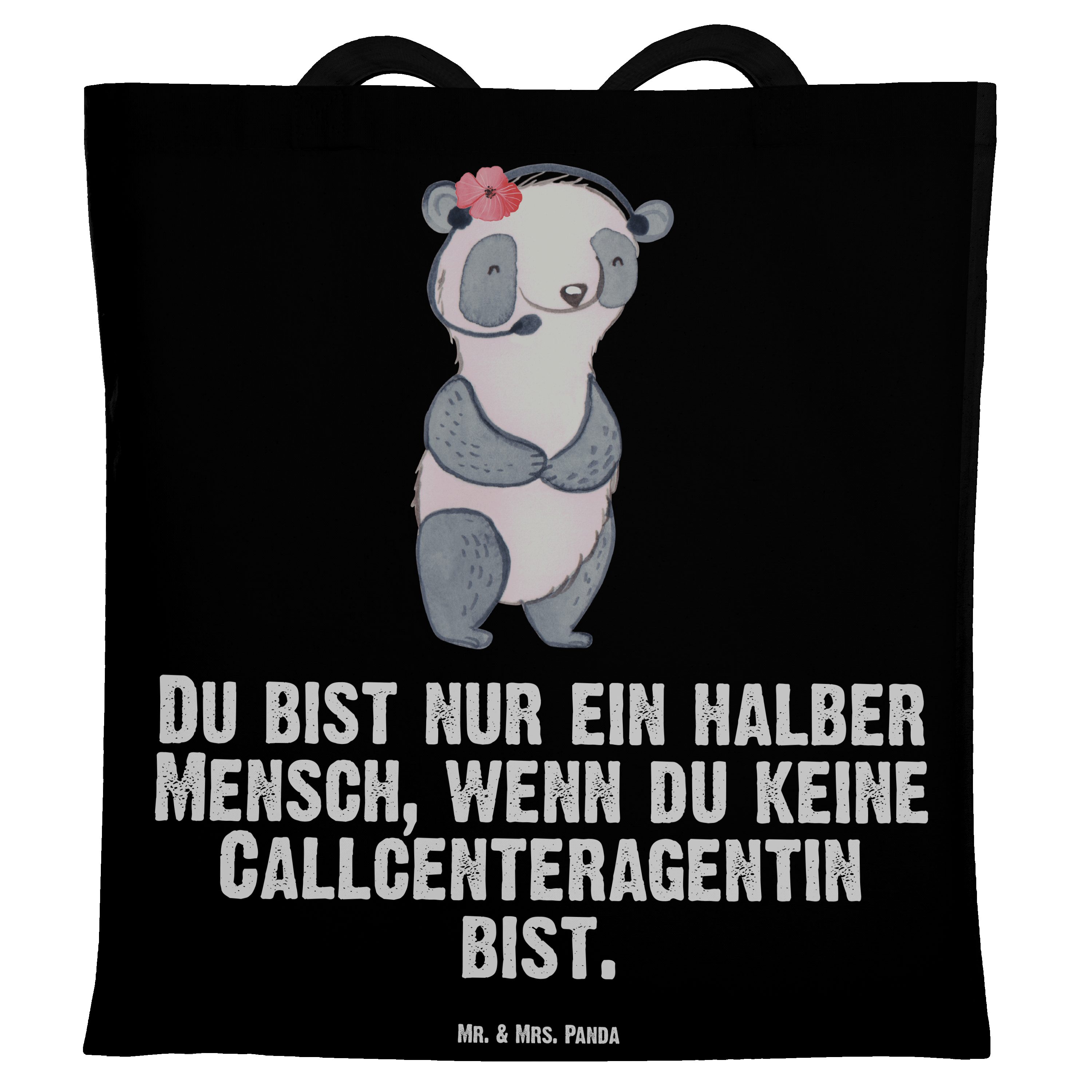 Mr. & Mrs. Panda Tragetasche Callcenteragentin mit Herz - Schwarz - Geschenk, Stoffbeutel, Einkauf (1-tlg)