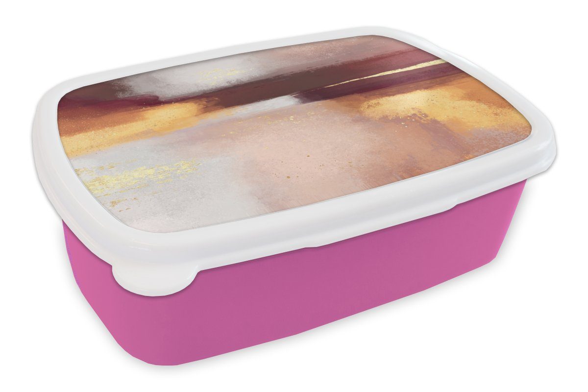 MuchoWow Lunchbox Malen - Abstrakt - Pastell, Kunststoff, (2-tlg), Brotbox für Erwachsene, Brotdose Kinder, Snackbox, Mädchen, Kunststoff rosa