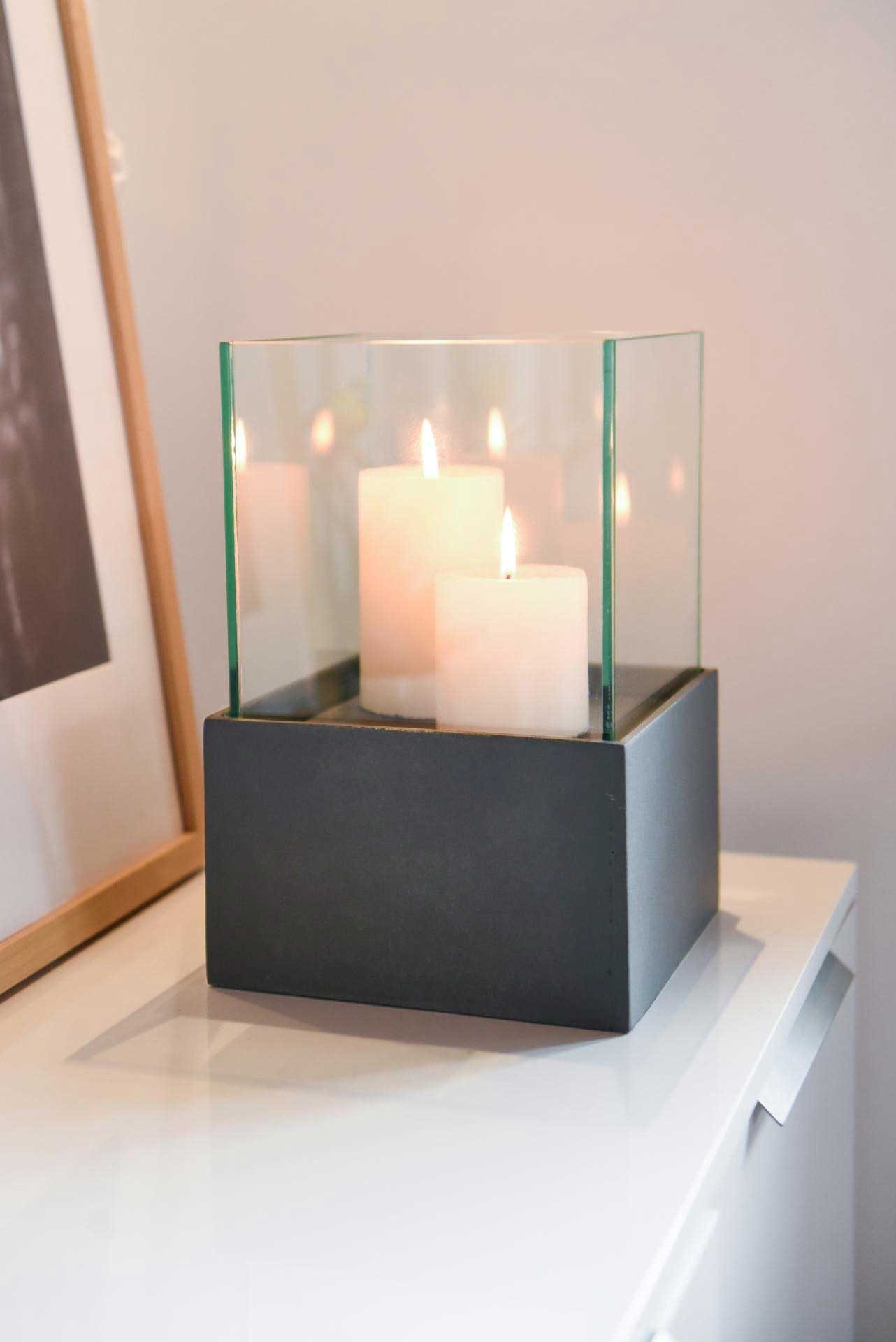 VIVANNO Windlicht Fiberglas CANDELITA Rechteckig - Anthrazit Matt (1 St), 20x20x29 cm