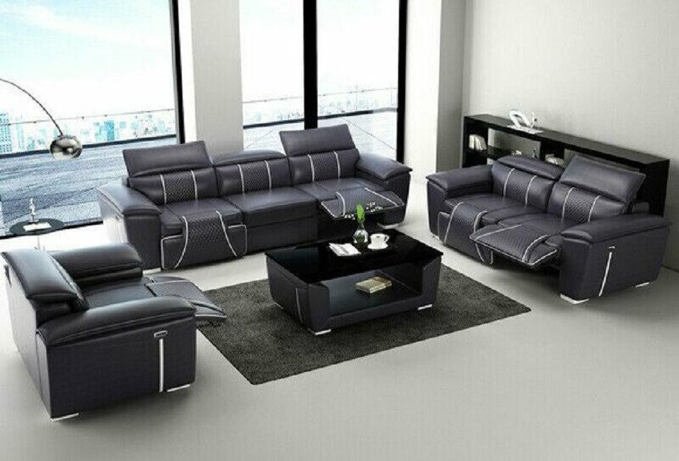 JVmoebel Polstergarnitur Modern Ledersofa Set 3+1+1 mit Relaxfunktion Sofort, (3-tlg., Sofa 3+1+1 Sitzer), Made in Europa