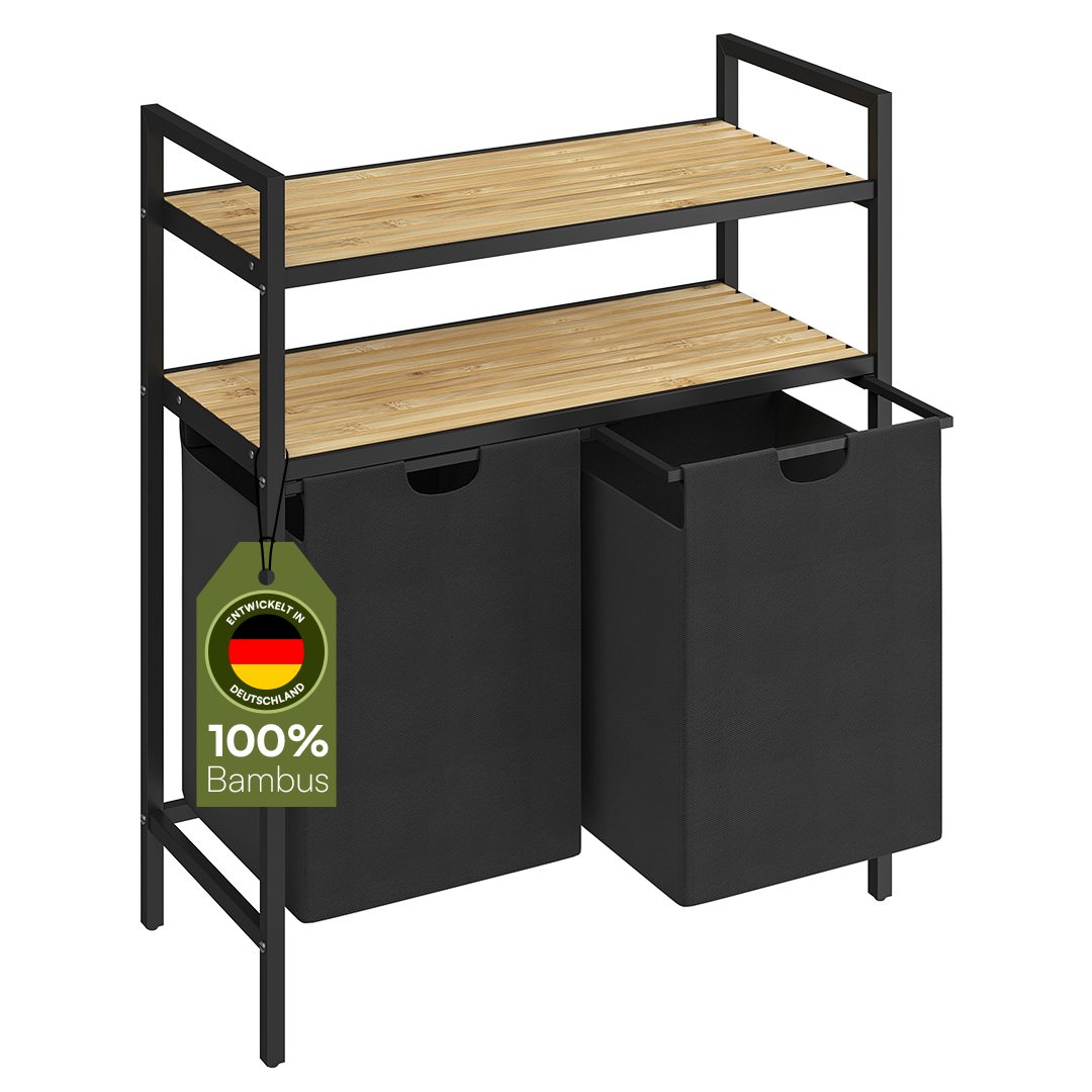 STEELSØN Wäschekorb Rigil aus Metall (2 Fächer (90 L) mit 2 Bambus-Ablage, günstig online kaufen