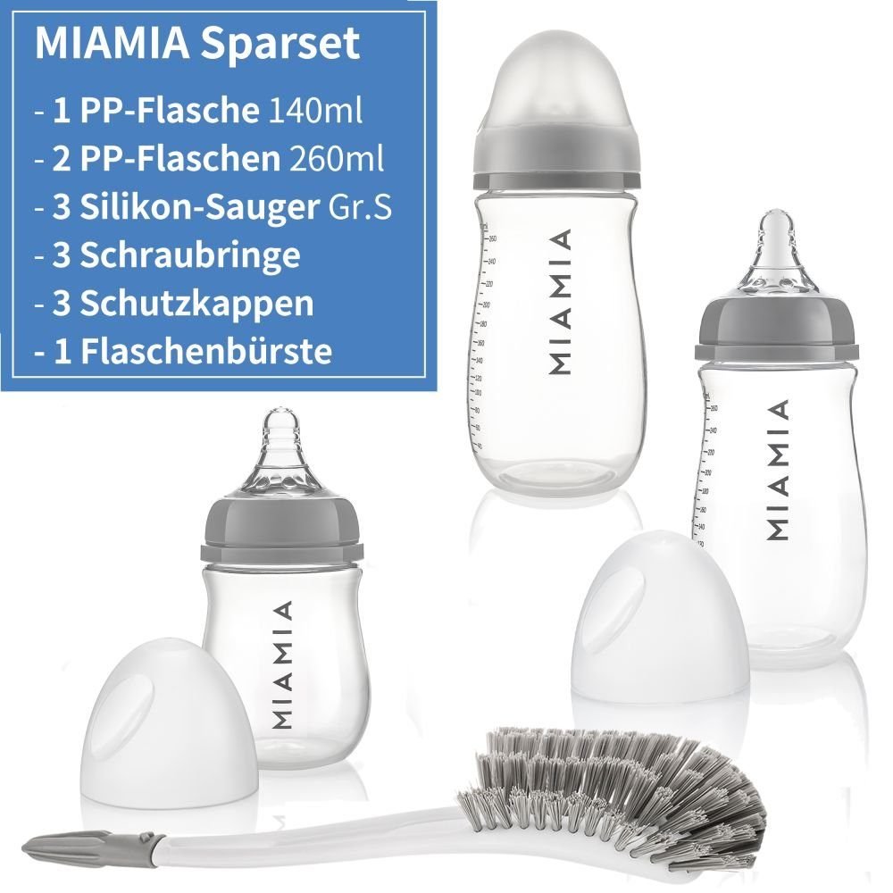 PP-Flaschen, 3 PP-Flaschen Starter-Set, Trinksauger, Bürste Babyflasche MiaMia