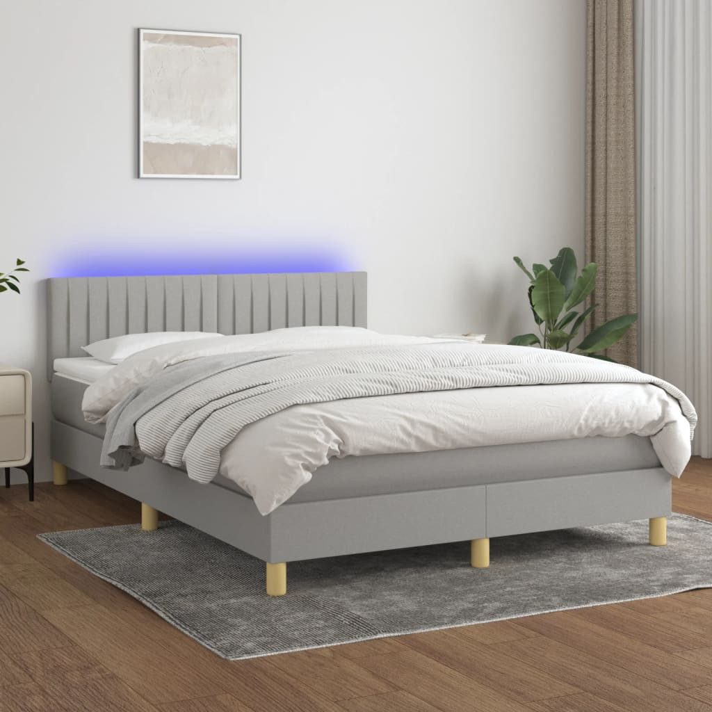 vidaXL Boxspringbett Boxspringbett mit Matratze LED Hellgrau 140x200 cm Sto günstig online kaufen