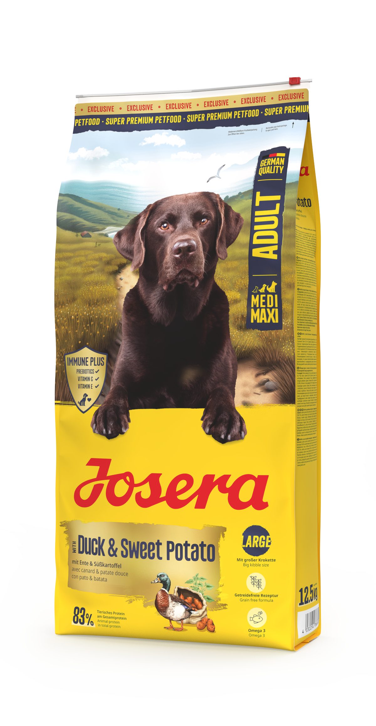 Josera Ente & Süßkartoffel 12,5kg, Trockenfutter für: Hunde, Adult Medi Maxi, für ausgewachsene Hunde mittlerer und großer Rassen