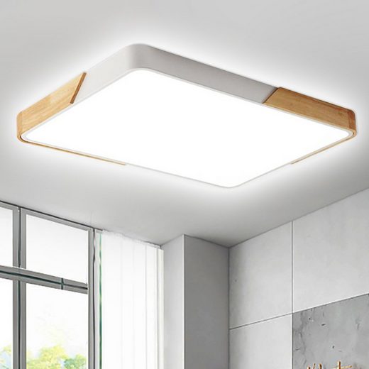 Natsen Deckenleuchte, LED Holz Deckenlampe 48W rechteckige dimmbar mit