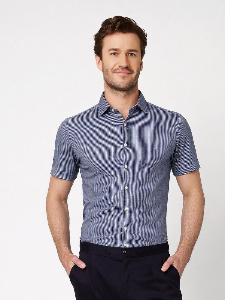 DESOTO Kurzarmhemd Casual Kent 1/2 Kentkragen, Jerseyhemd, slim fit, fein gestreift