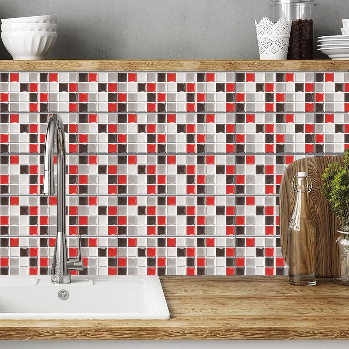 1 Mosaik-Wandfliesen Aufkleber,Selbstklebende,Für Küche Wandtattoo Mehrfarbig Badezimmer Jormftte