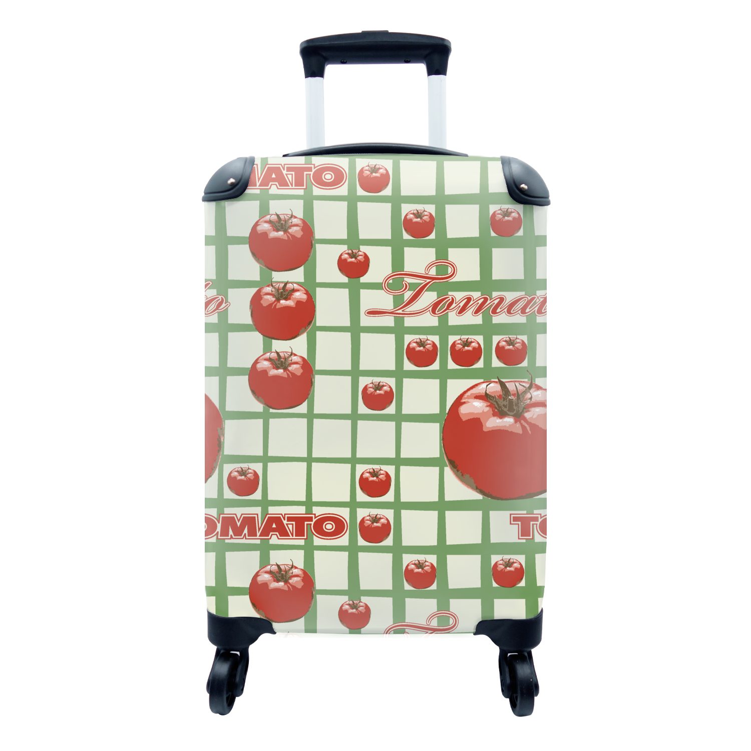 MuchoWow Handgepäckkoffer Tomate - Muster - Obst - Vintage, 4 Rollen, Reisetasche mit rollen, Handgepäck für Ferien, Trolley, Reisekoffer