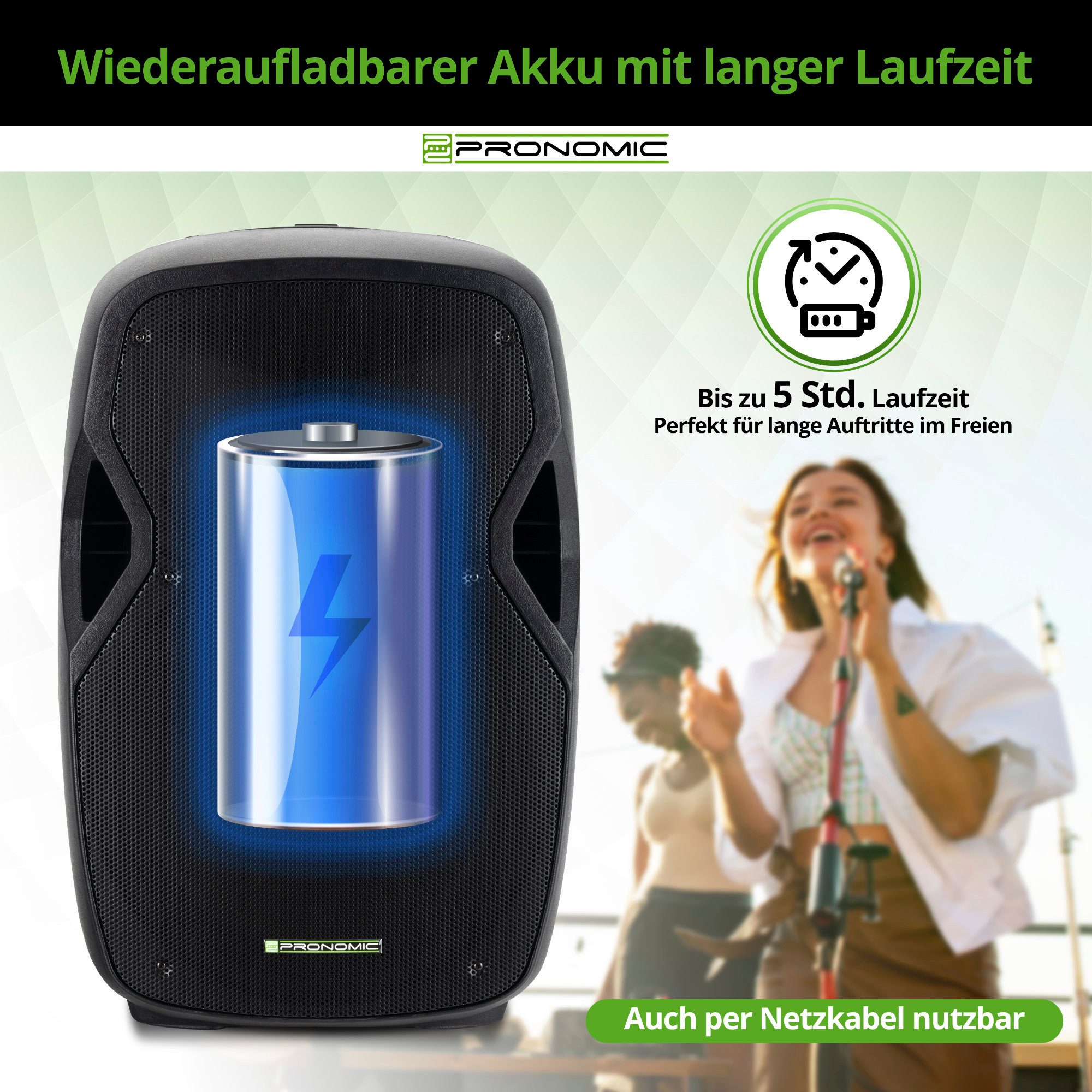 Pronomic MOVE 15MA-A Akku-Aktivbox - Mobile Soundanalage mit 15"-Woofer Lautsprecher (Bluetooth-Schnittstelle, 30 W, TWS Funktion inkl. Funkmikrofon & Headset)