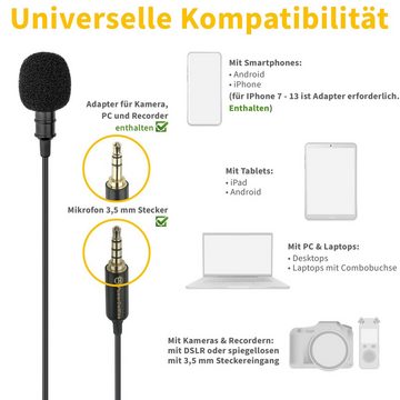 PowerDeWise Mikrofon Professionelles Lavalier Mikrofon Omnidirektionales Ansteckmikrofon (1-tlg), für iPhone