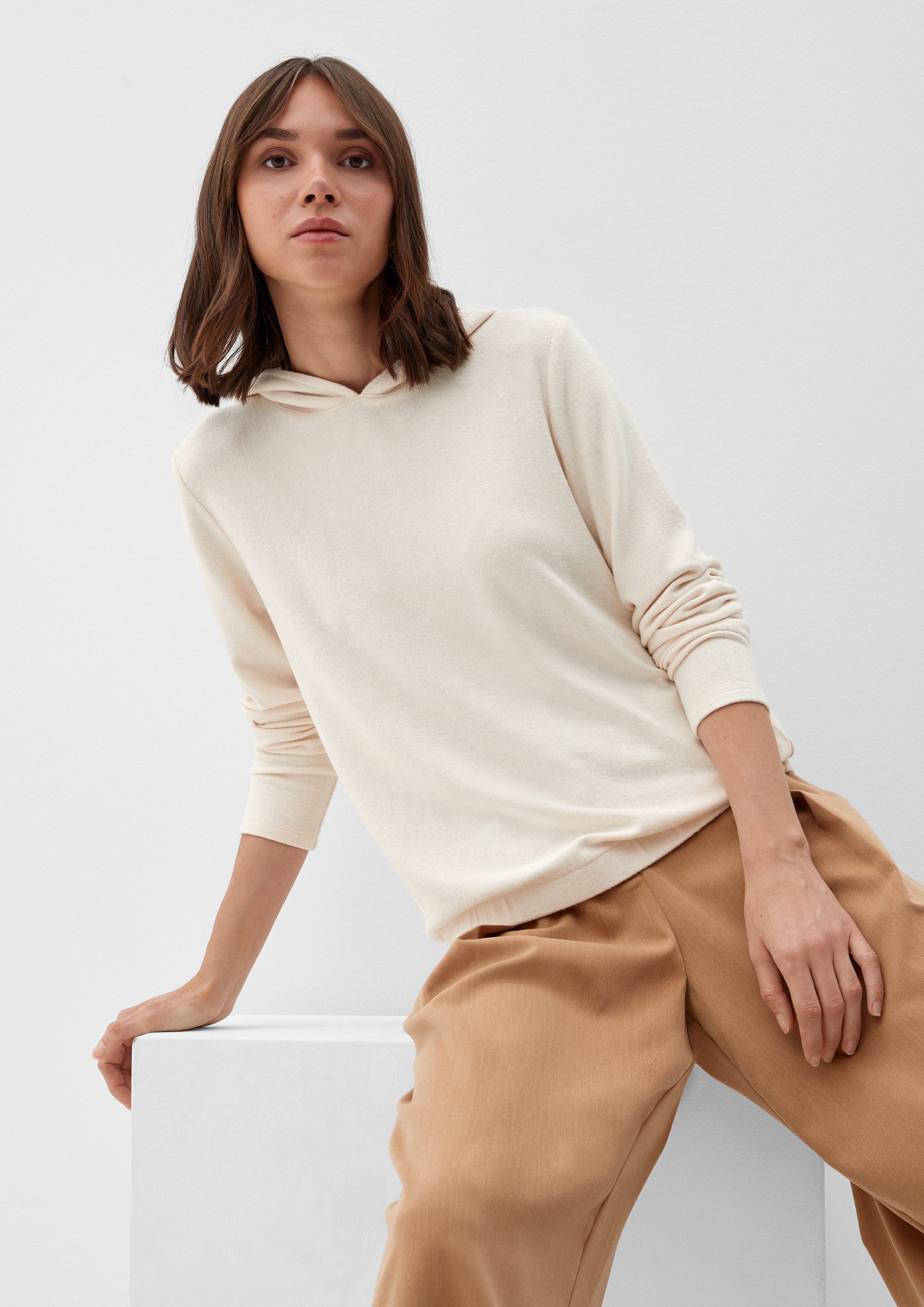 s.Oliver Langarmshirt T-Shirt Strick-Hoodie mit elastischem Bund günstig online kaufen