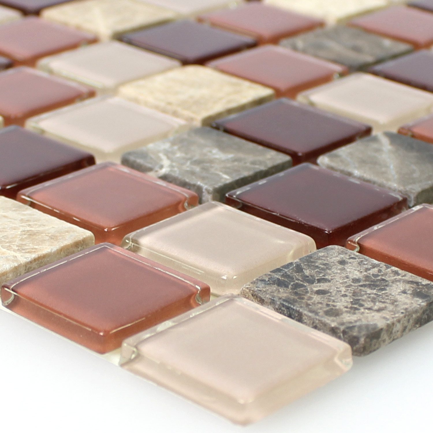 Mosafil Mosaikfliesen Glas Naturstein Mosaikfliesen Kalea Beige Braun Selbstklebend, Naturstein-Glas-Marmor 30.000x30.000, beige-braun-emprador