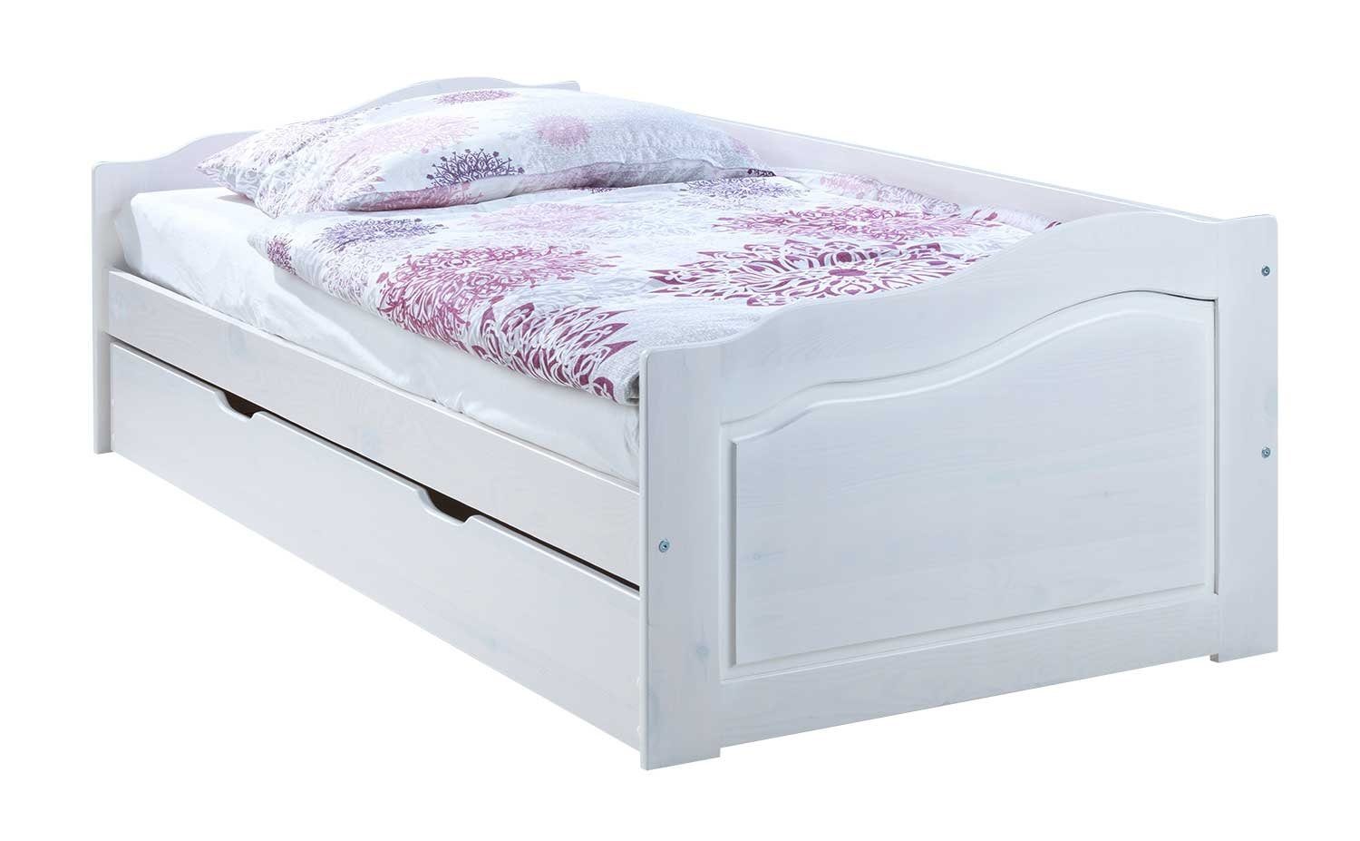 Breite Betten einer von Bettschubkasten, Rollen, mit Weiß, Kiefernholz 200 massiv, cm 4 für mit Home4You