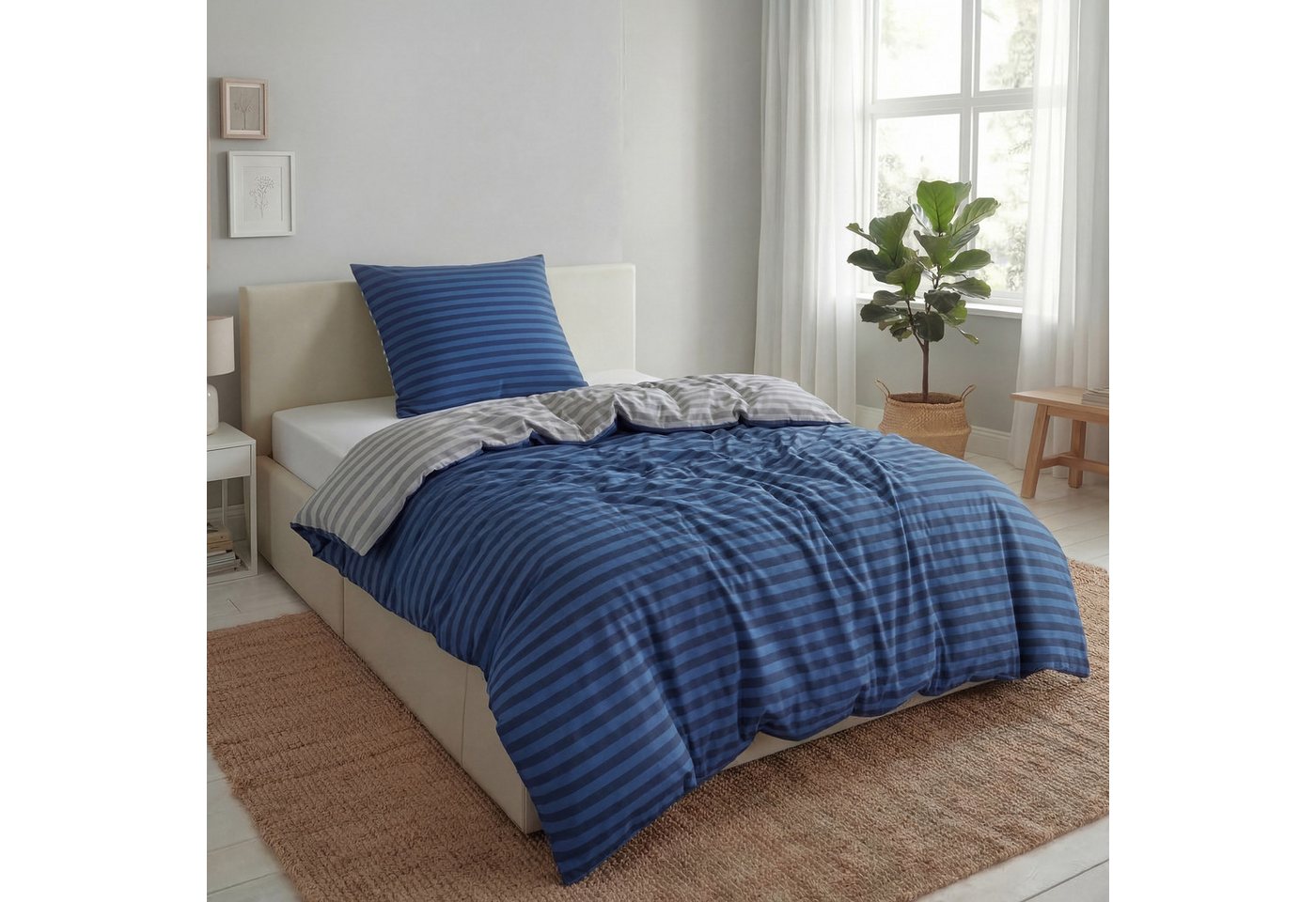 Malika Bettwäsche 155x220 + 80x80 cm atmungsaktiver Baummwoll Renforce Bettbezug, Renforce Baumwolle, 2 teilig, Für Allergiker geeignet, pflegeleicht, angenehm weicher Stoff
