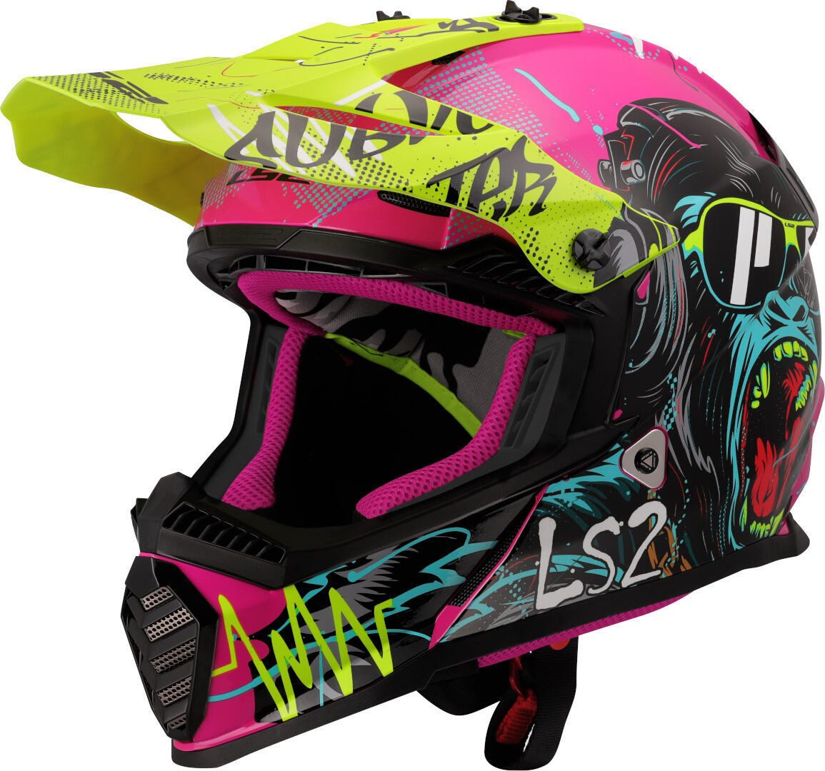 LS2 Motorradhelm MX437 Fast Evo II Mini Gorilla Kinder Motocross Helm, Notfallsystem-polsterung (eqrs)