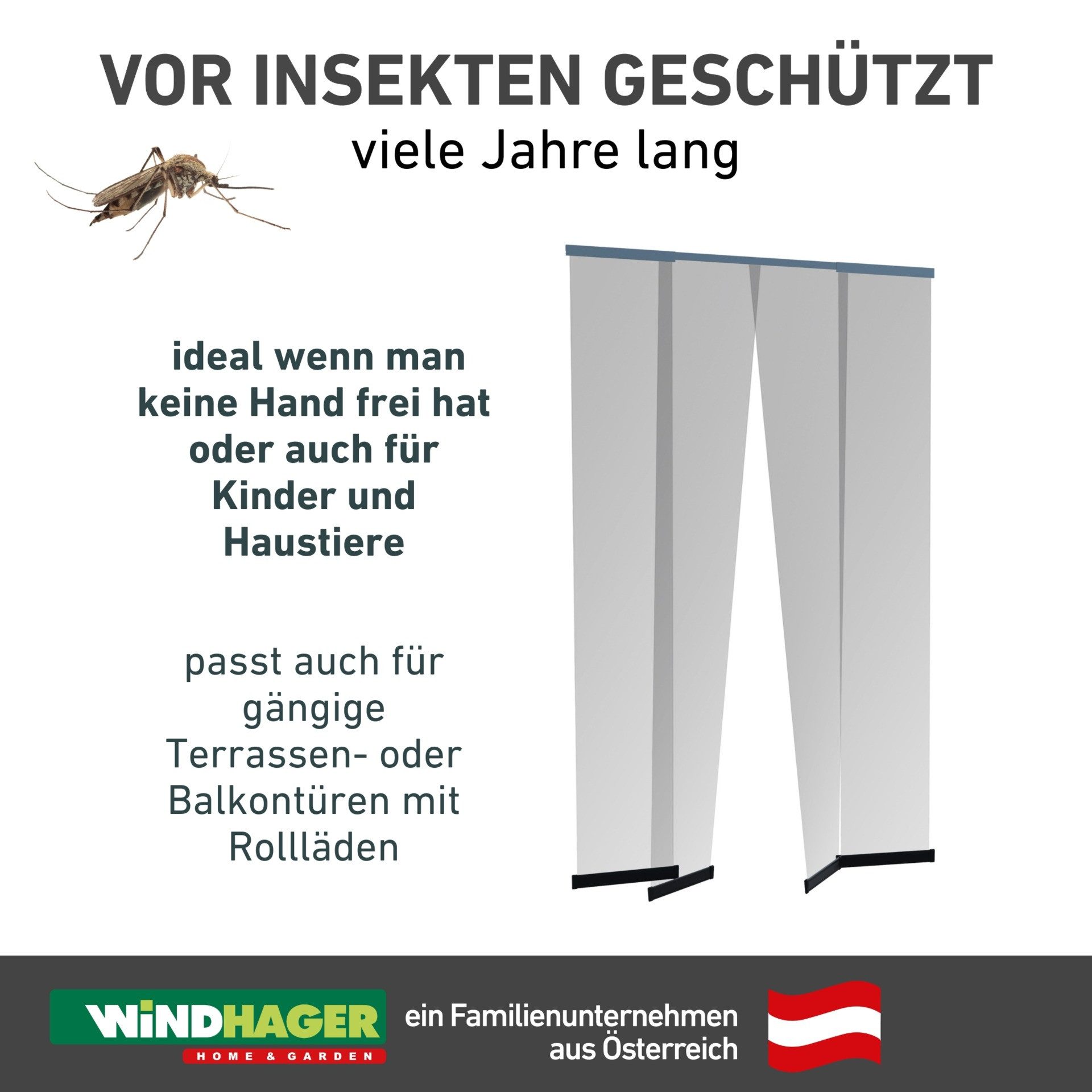 Windhager Insektenschutz-Vorhang Teleskop aus UV-beständigem Polyestergewebe, Fliegengitter Vorhang, Lamellenvorhang, Türvorhang, 120 x 250 cm, anthrazit, ohne bohren