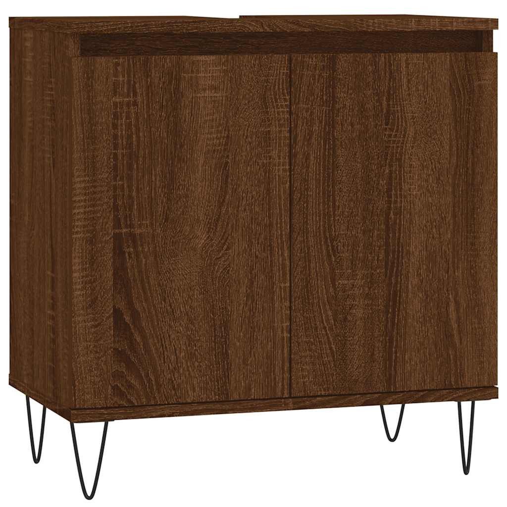 furnicato Badkommode Badezimmerschrank 58x33x60 cm Braun Massivholz Optik mit Eisenfüßen (1 St)