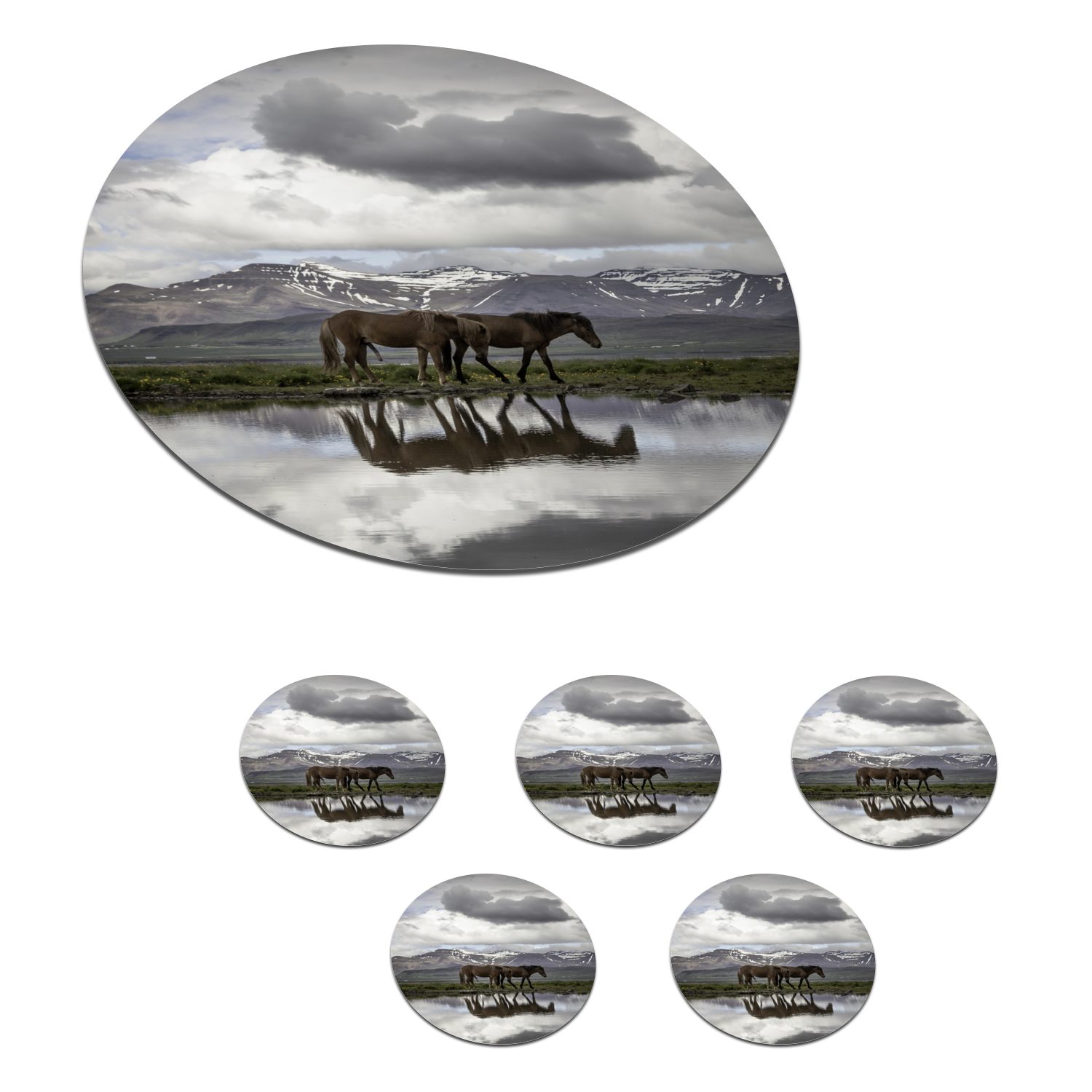 MuchoWow Glasuntersetzer Pferde - Island - Natur, Zubehör für Gläser, 6-tlg., Getränkeuntersetzer, Tassenuntersetzer, Korkuntersetzer, Tasse, Becher