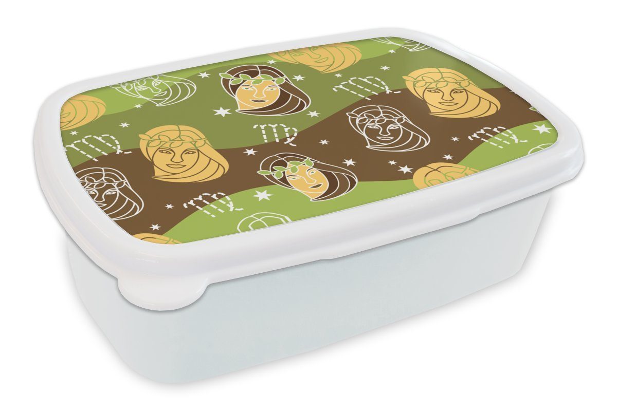 Tierkreiszeichen Brotbox für Kinder Erwachsene, Lunchbox - (2-tlg), und Jungfrau Jungs und Mädchen Brotdose, Muster, Kunststoff, - weiß MuchoWow für