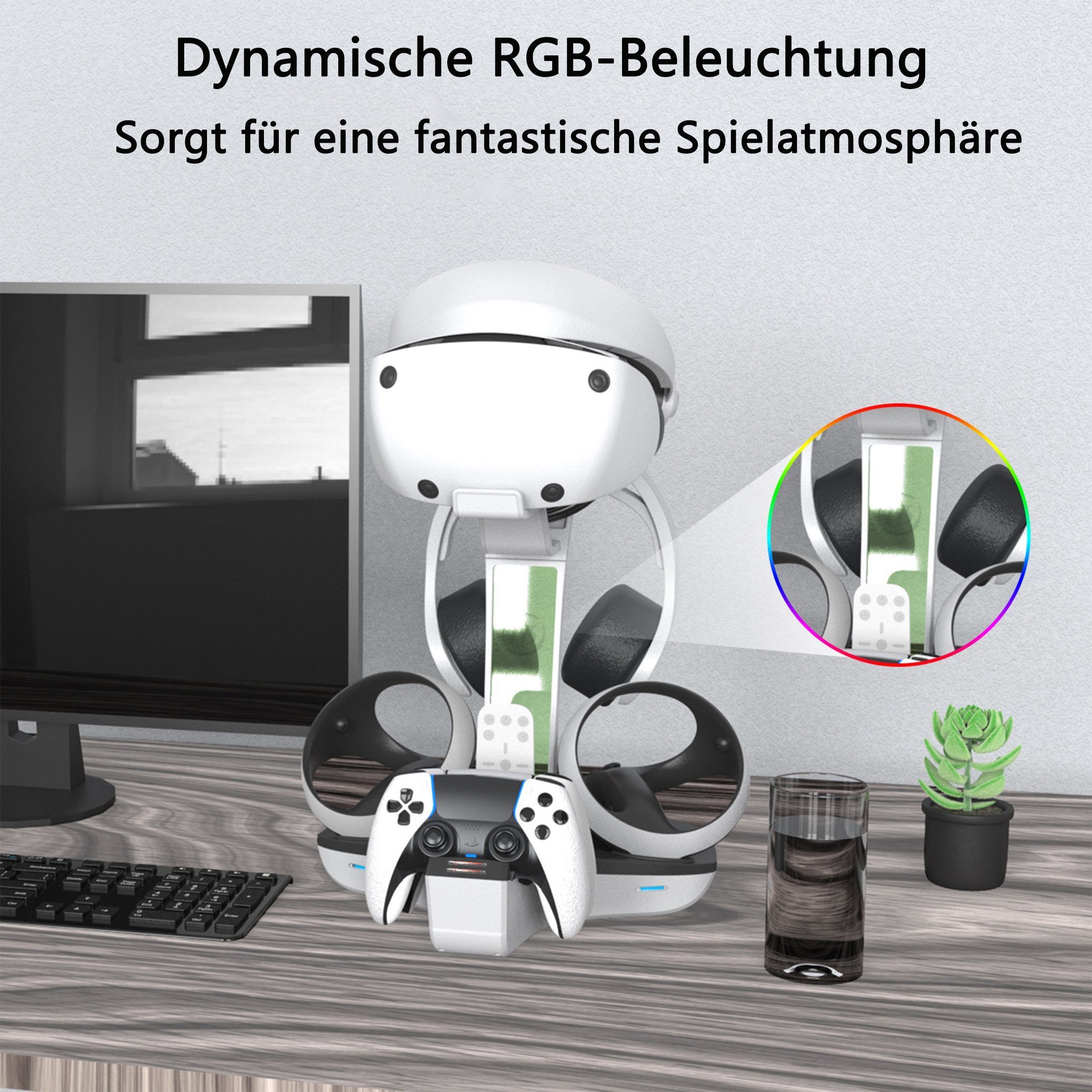 KINSI PS VR2 Ladestation mit Magnet Laden,Lade-Dock für Controller&Headset Controller-Ladestation (Kompatibel mit PlayStation 5,Stauraum Regal)