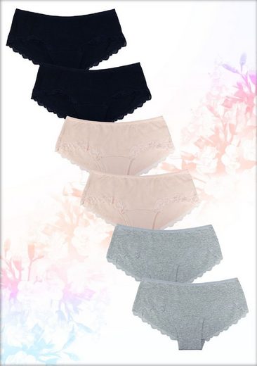 Fabio Farini Panty »Frauen Unterwäsche - Damen Slips aus Baumwolle« (6 Stück) im Bikini-Style mit dezenter Spitze