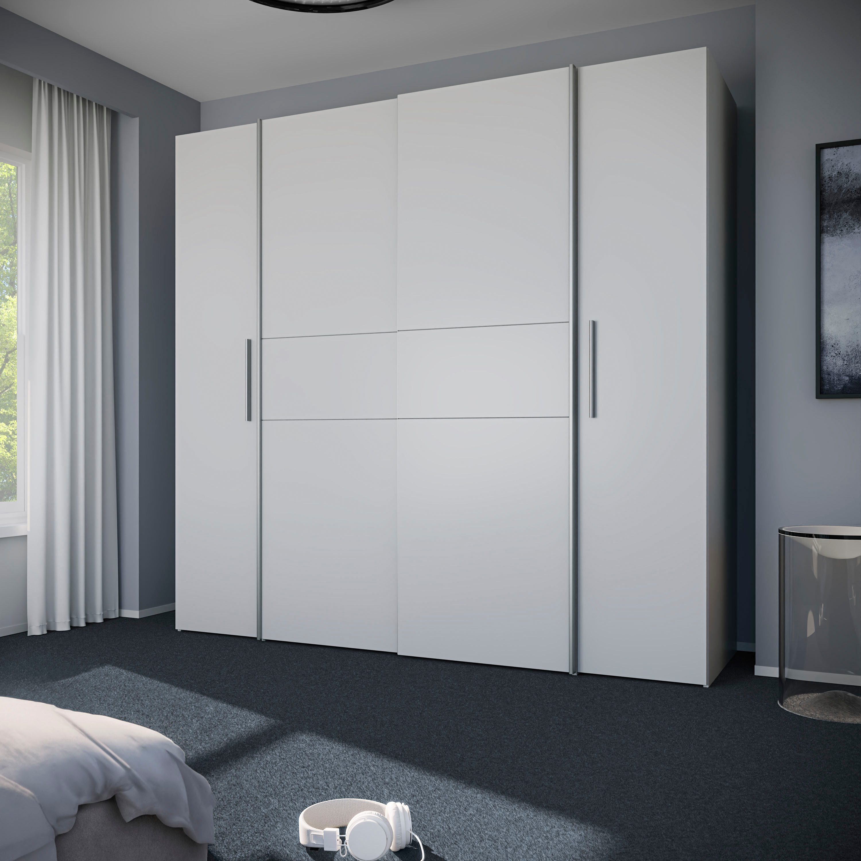 FORTE Kleiderschrank Kalixtus, TOPSELLER, Made in Europe (B/H/T ca. 200x190x60 cm, 2 Schiebetüren, 2 Drehtüren, 8 Einlegeböden) Kombination aus Dreh- und Schwebetüren, mehrere Farben