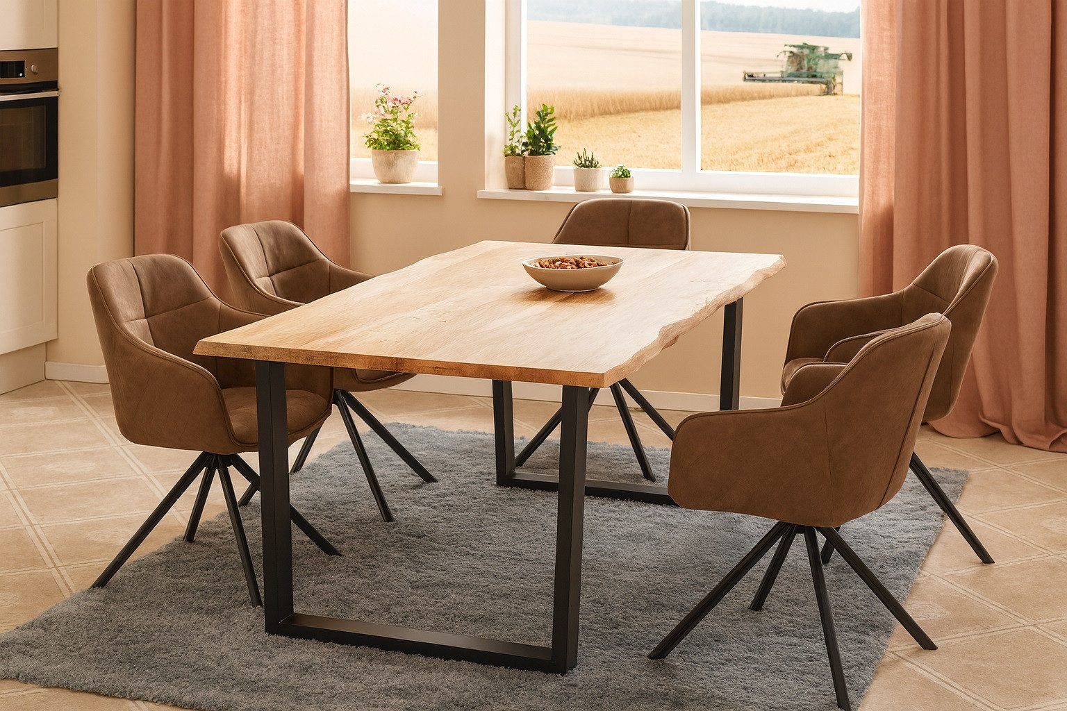 SAM® Baumkantentisch Furioso, massives Akazienholz, echte Baumkante, 140x80, Metallgestell U-Form