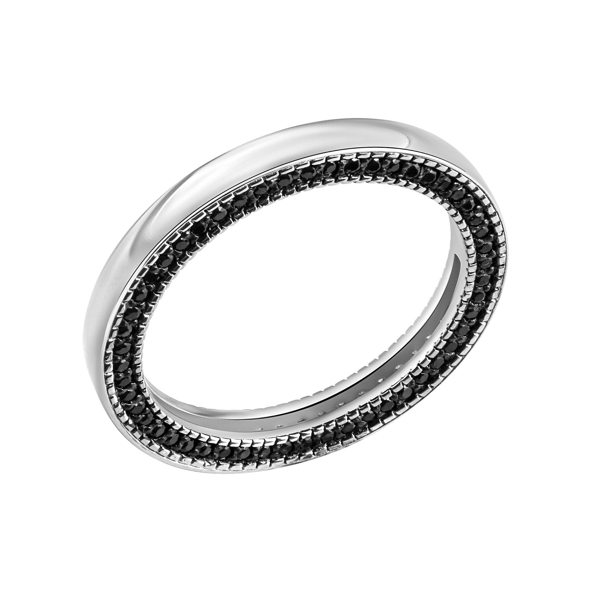 CELESTA Fingerring Silber 925 rhodiniert mit 104 schwarzen Zirkonia-Steinen