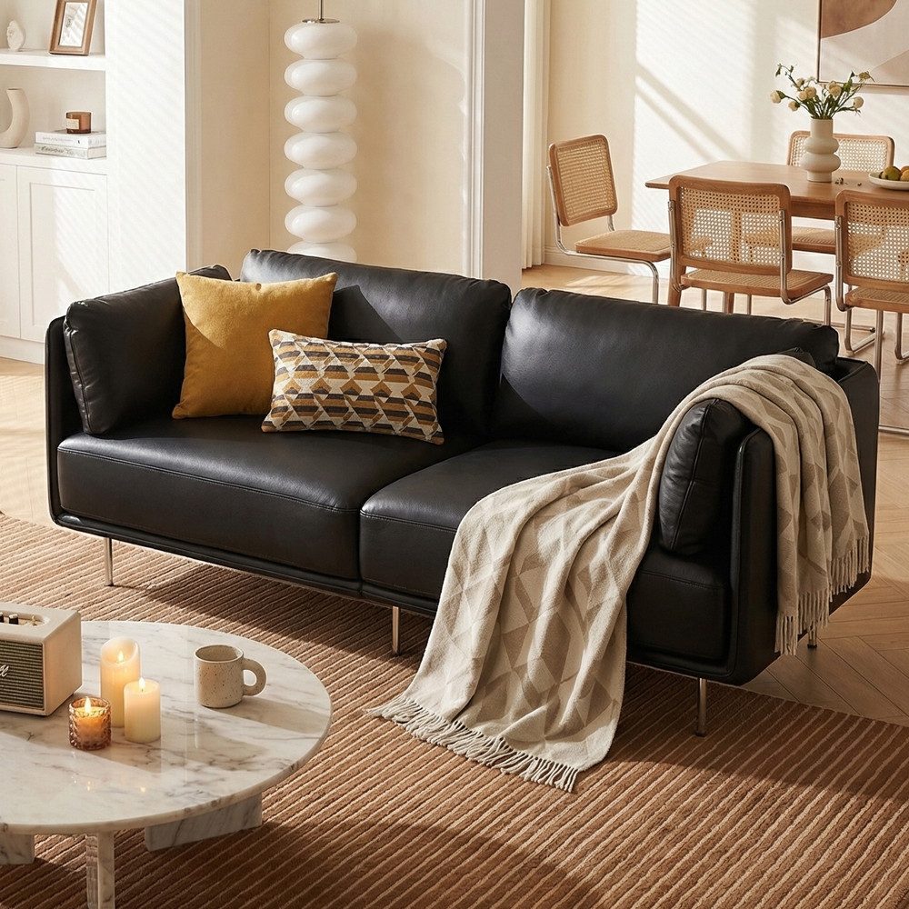 Woltu Sofa, aus Leder, im Bauhaus-Stil, Couch mit 18 cm hohen Füßen