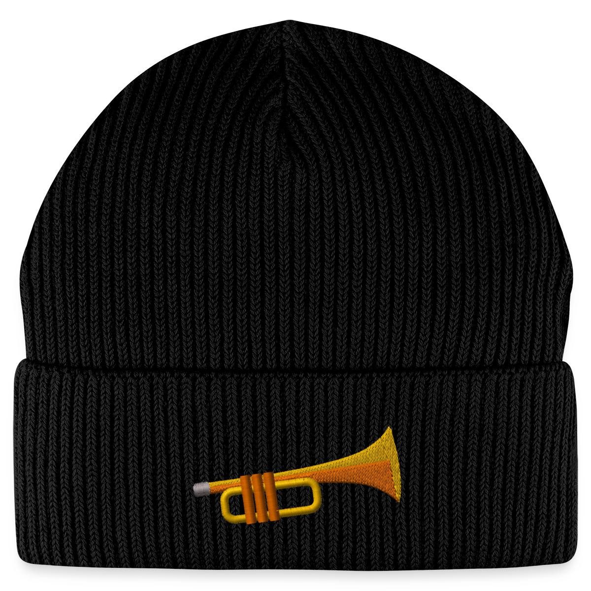 Spreadshirt Beanie Stickerei Trompete Fisherman Beanie Bio Mütze (1-St)