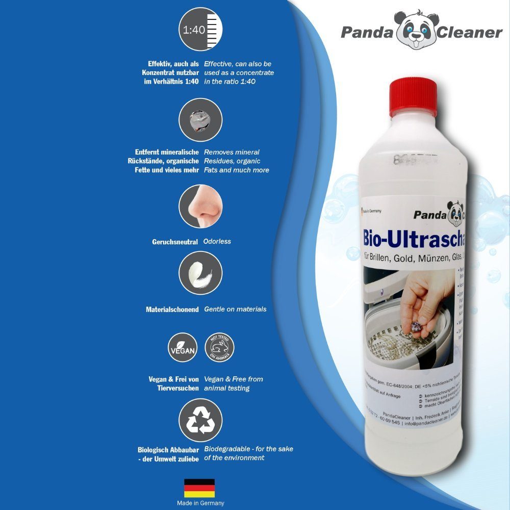 Reinigungskonzentrat 250ml) (1-St. PandaCleaner Konzentrat für Ultraschallbad Bio-Ultraschallreiniger