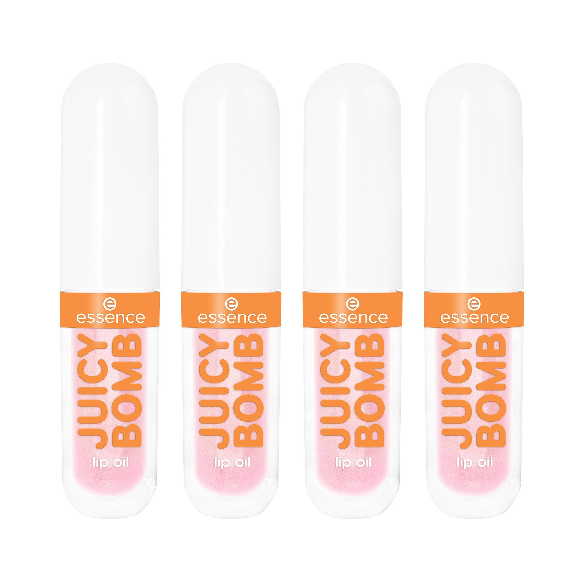Essence Lipgloss JUICY BOMB PARTY JUMBO LIPGLOSS, 4-tlg., Ultraglänzendes Finish, transparente Textur, Litschi-Duft, vegan.