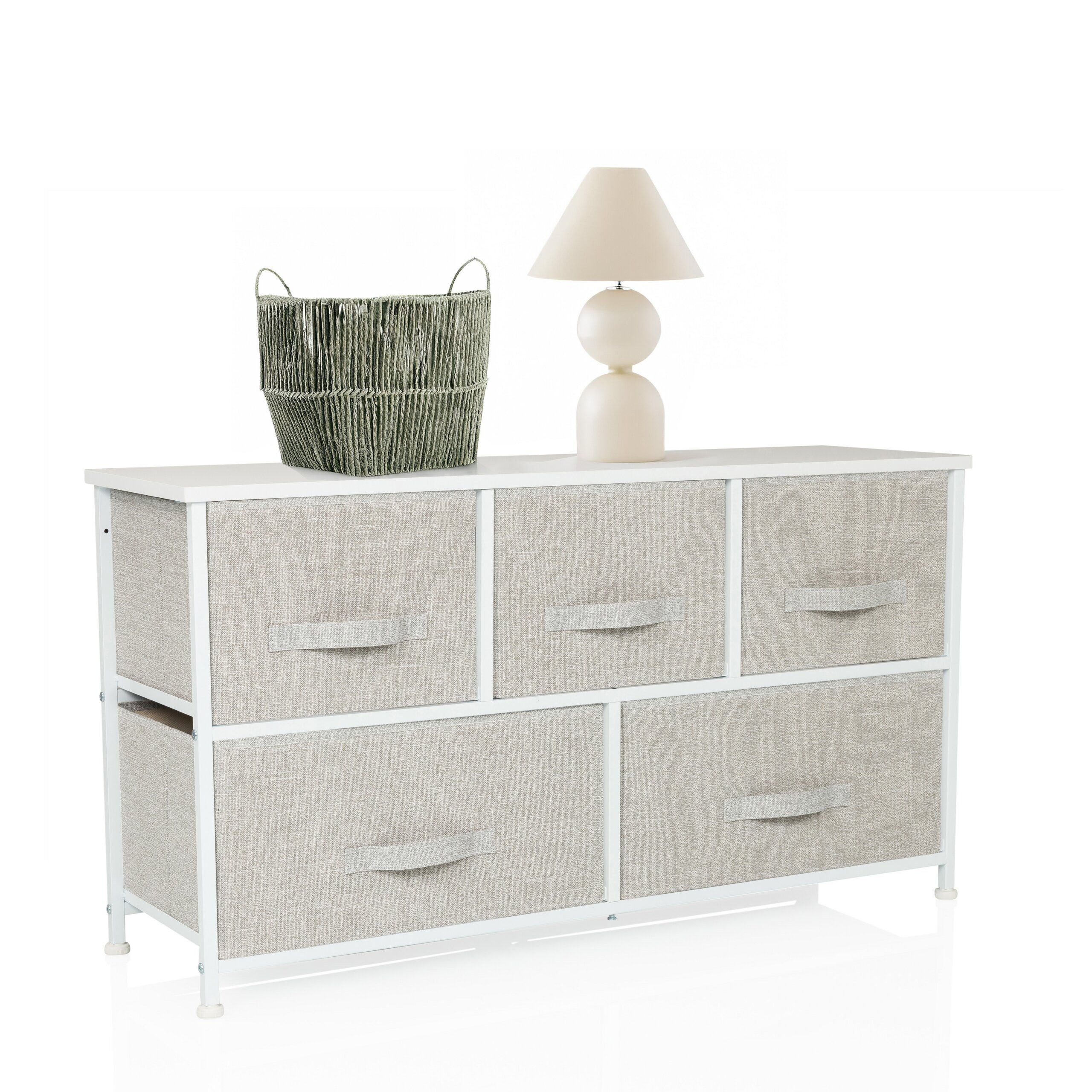 hjh LIVING Kommode FOLDAR Sideboard H/B/T: 55.0 x 100.0 x 30.0 cm, Schubladenkommode mit 5 Stoff-Schubladen, Metall-Gestell, Sideboard