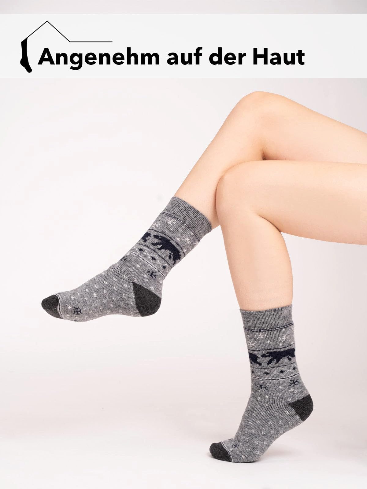 HomeOfSocks Kuschelsocken 45% Wollsocken Buntes Bären Design Dicke Socken Warm 45% Wollanteil Buntes Design
