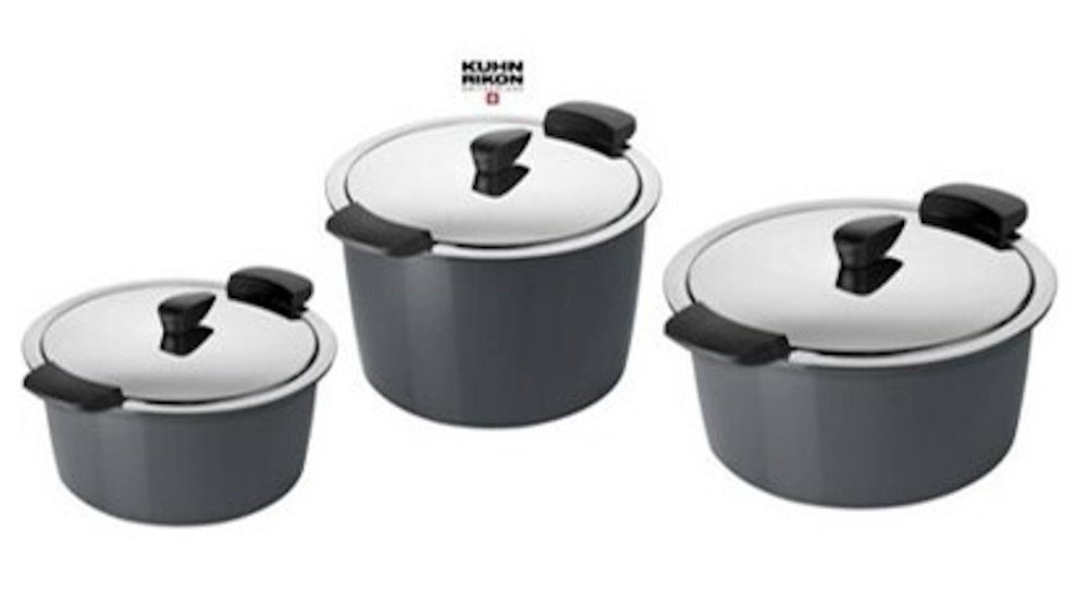 KUHN RIKON Kochtopf Kuhn Rikon HOTPAN Thermo+ Energiespartopf Set 2,0 L, 3,0 L, 5,0 L Grau