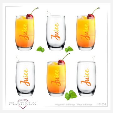 PLATINUX Glas Hohe Trinkgläser mit Juice-Print, Glas, 320ml (max. 380ml) Wassergläser Saftgläser Getränkeglas