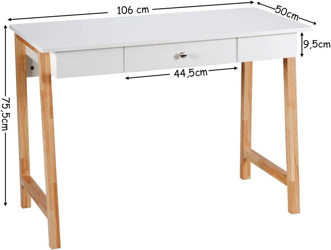 COSTWAY Schreibtisch Computertisch, cm 106 X Schublade, mit Holz, Weiß 50 X 75,5