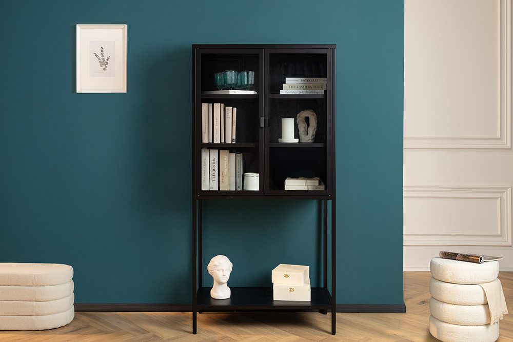 riess-ambiente Vitrine DURA STEEL 150cm schwarz · Highboard aus Metall & Glas im Loft Design (Einzelartikel, 1-St) 3 Fächer & 1 Regalboden · 2 Türen mit Magnetverschluss · Wohnzimmer
