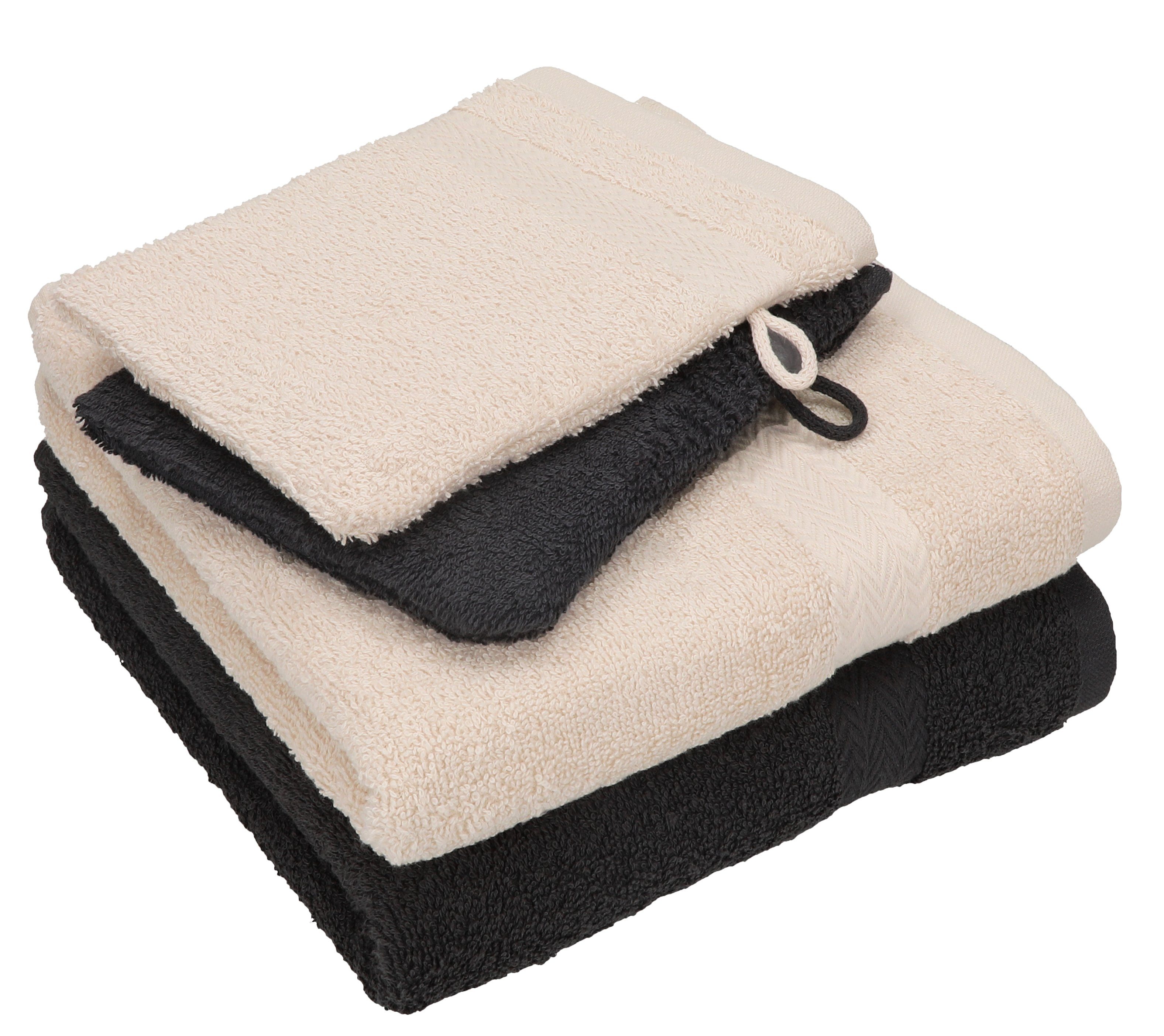 Betz Handtuch Set 4 tlg. Handtuch Set HAPPY Pack 100% Baumwolle 2 Handtücher 2 Waschhandschuhe, 100% Baumwolle graphit grau - sand