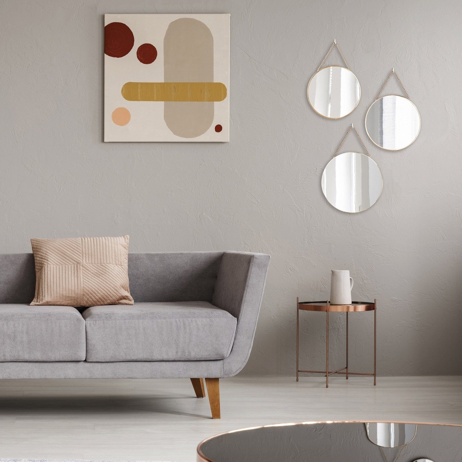 Spiegel CORA, Gelbgold, Metall, mit Aufhängeketten, (Set), 3-teilig