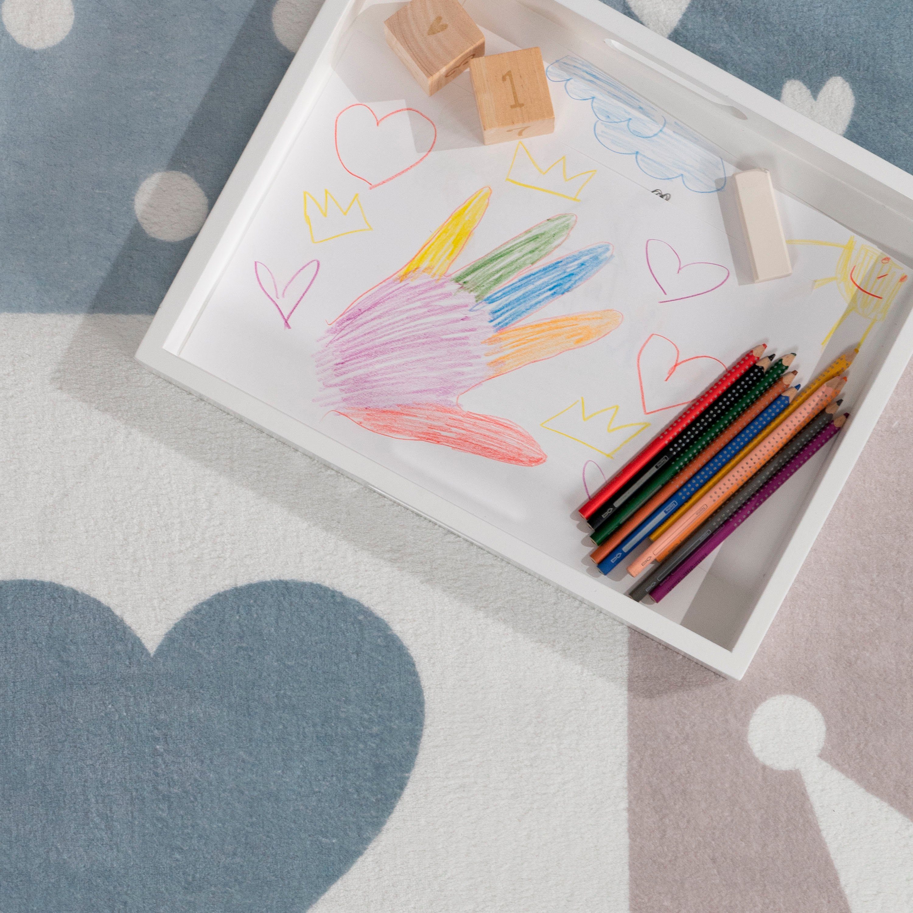 Paco Home Kinderteppich Eliz 391, rund, Höhe: 12 mm, Kurzflor, Spielteppich, Patchwork-Muster, Motiv Krone, Herz & Punkte