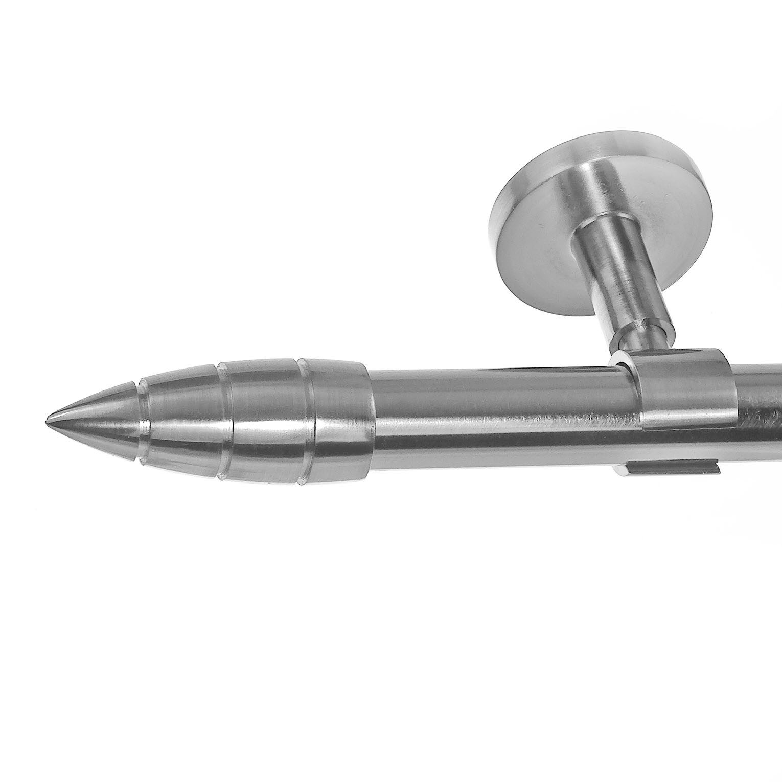 BASIT Gardinenstange Edelstahloptik 20mm mit Deckenträgern 280 cm E81, Ø 20 mm, 1-läufig, verschraubt, Metall, D31 280 cm E81 Spitze mit Rillen