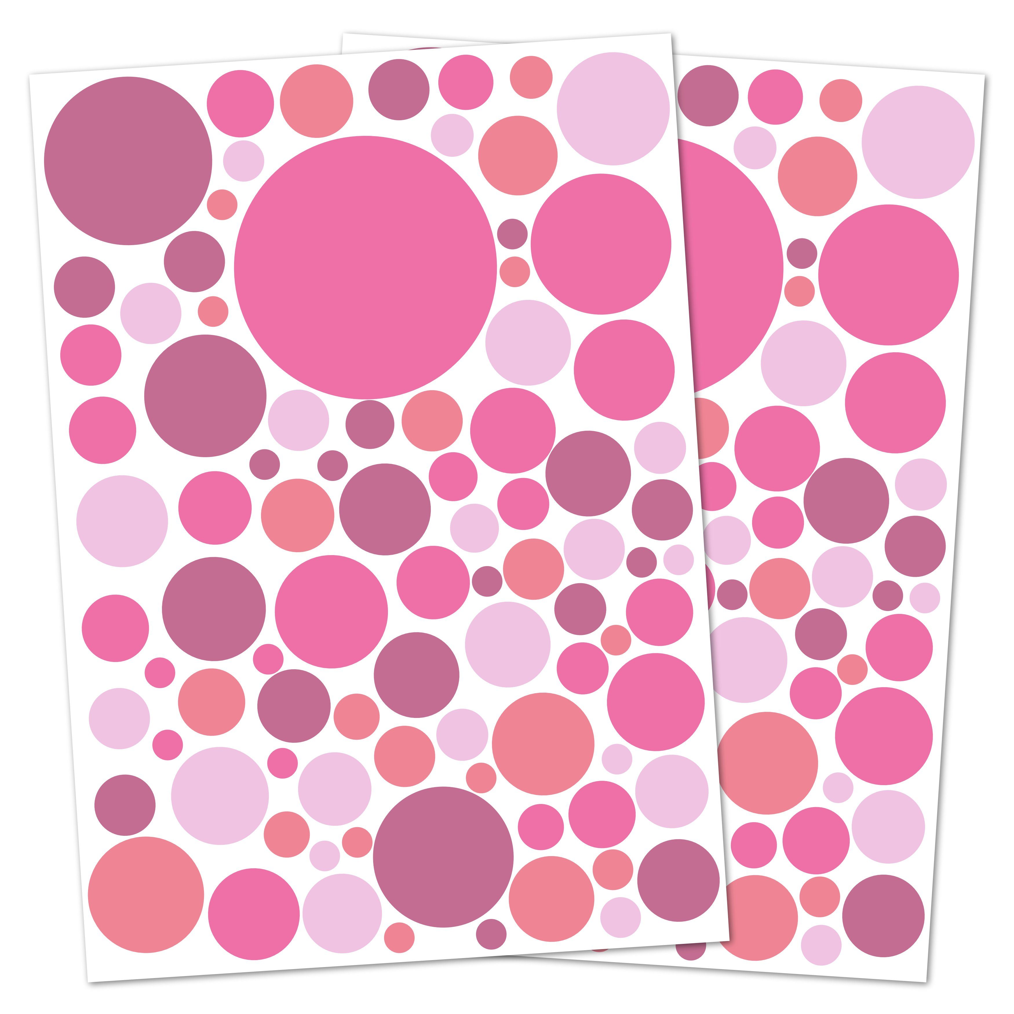 rosa Kreis Stück 1 rückstandslos 176 abziehbar Wandtattoo selbstklebend, PUNALU für Set Aufkleber, Kinderzimmer Wandtattoo Babyzimmer