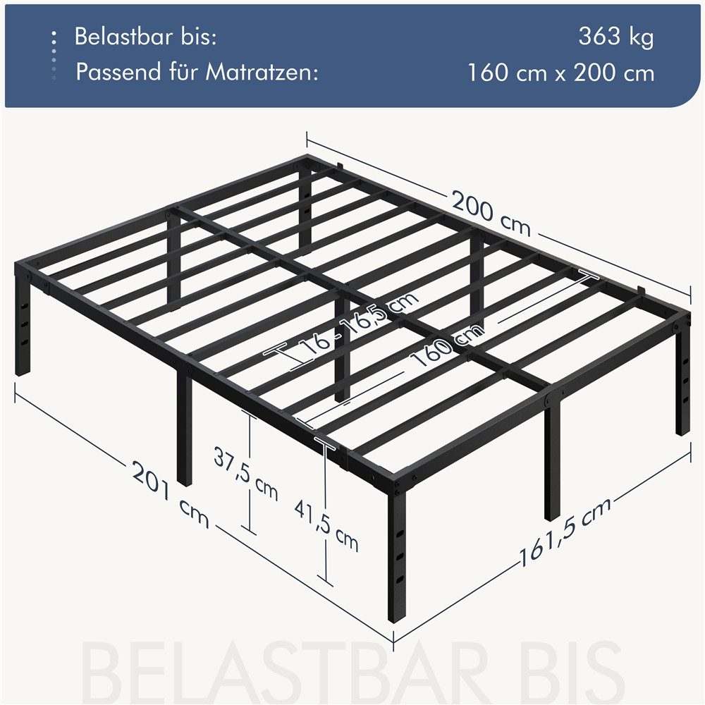 Yaheetech Metallbett 90×190/90×200/140×200/160×200/180×200 cm, Bettrahmen 36/41 cm H mit Lattenrost, Bettgestell aus Metall – Bild 4 von 5