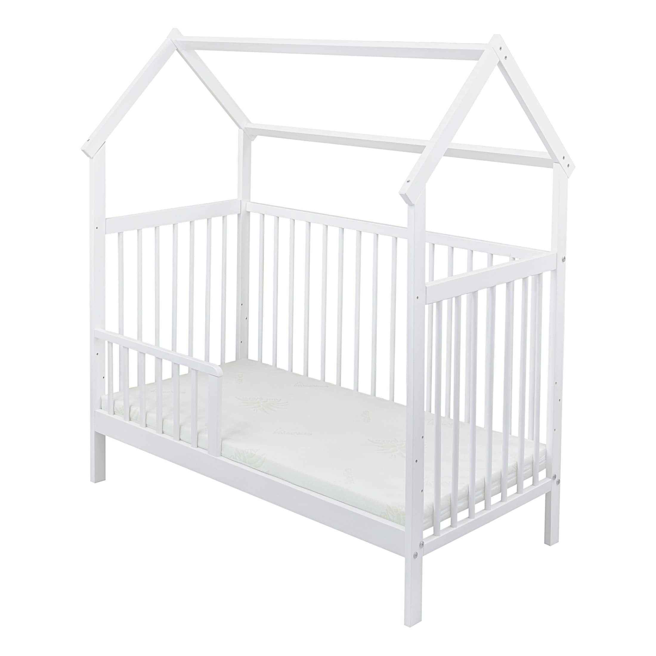 Baby-Delux Komplettbett Hausbett Babybett Komplettset Waffelpique, 12-tlg., Kinderbett 60x120 cm weiß, Bettset verschiedene Designs