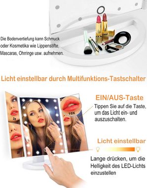 HOUROC LED-Lichtspiegel Kosmetikspiegel, Schminkspiegel mit Beleuchtung,21 LED-Lichter (Faltbarer 3 Seiten Make-up-Spiegel Schminkspiegel,Spiegel mit Touchscreen-Vergrößerung), 2X 3X 10X Vergrößerungsspiegel,180° frei drehbar