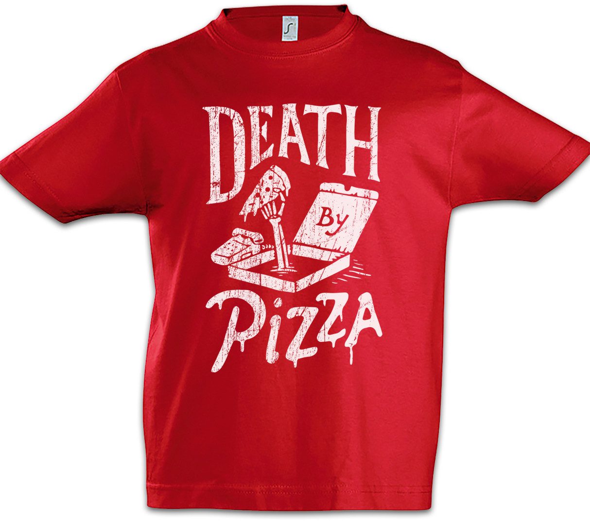 Print-Shirt Death By Pizza Kinder T-Shirt Italia Pizzabäcker Pizzeria Symbol